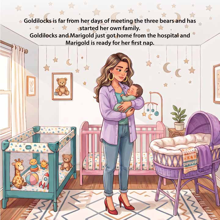 Goldilocks holding baby Marigold in the nursery